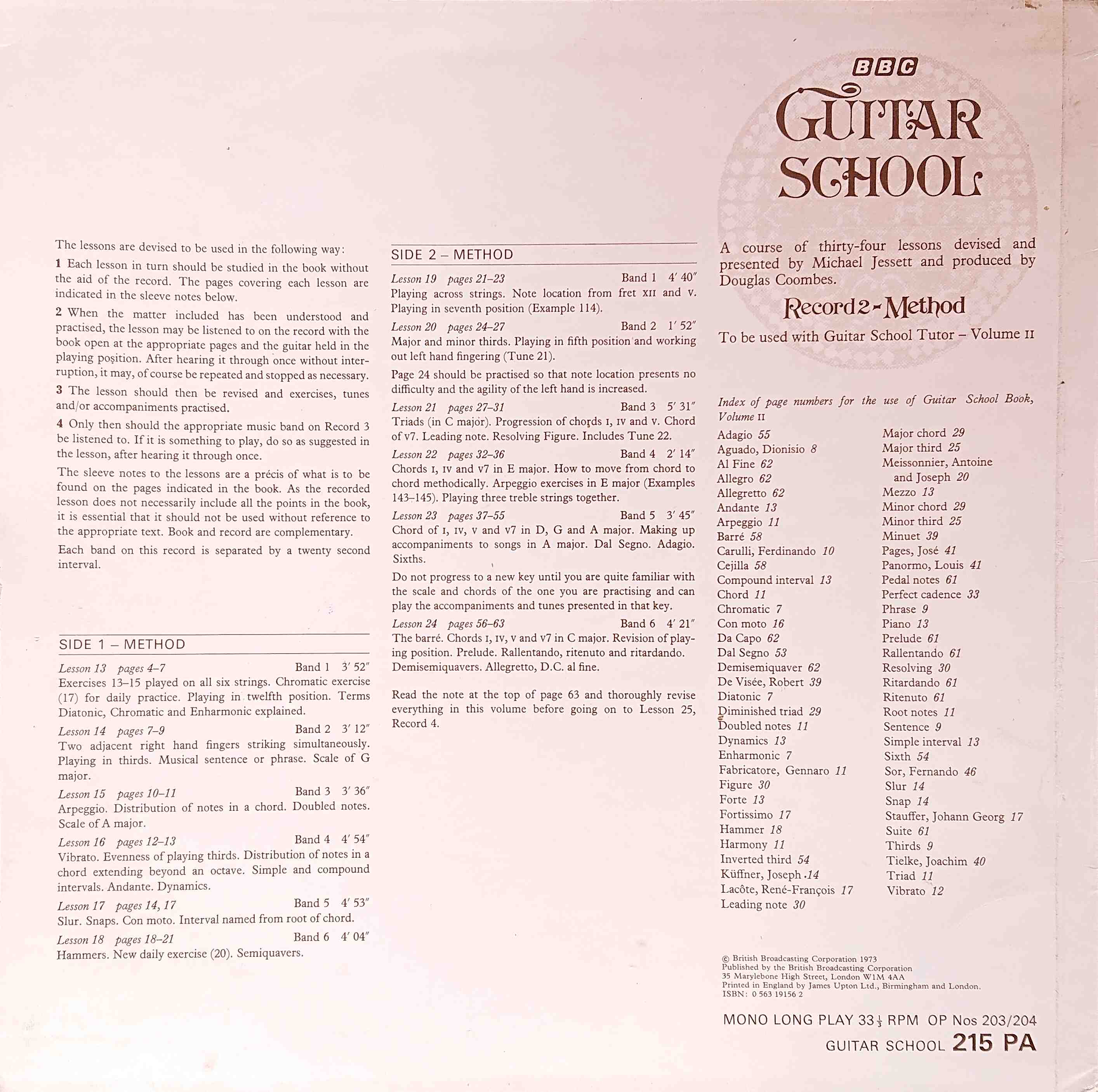Picture of OP 203/204 Guitar school - Record 2 - Method by artist Michael Jessett from the BBC records and Tapes library